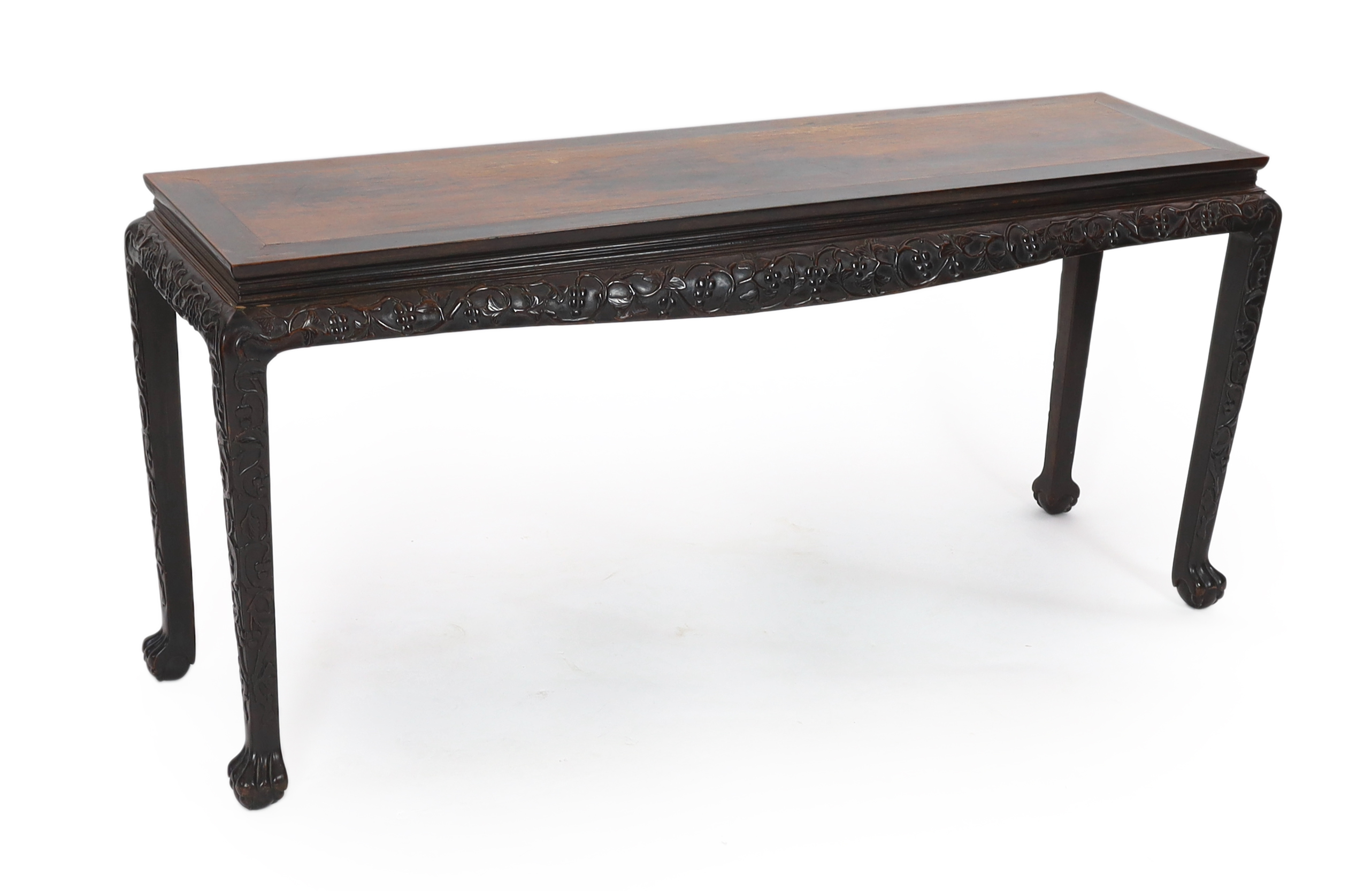 A 19th century Chinese hongmu altar table 176cm wide, 50cm deep, 83cm high